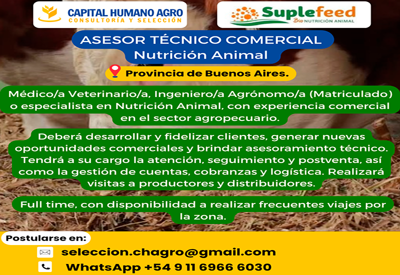 Asesor Técnico Comercial de Nutrición Animal - Bs As
